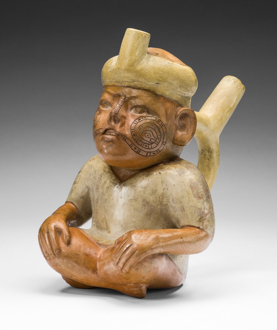 公元前100年至公元500年，有唇裂和纹身的男人的肖像船 作者 莫切