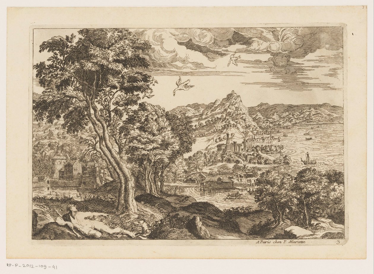 有飞鸟的海岸风景
提香山水画（系列名称） 作者 Moise Jean-Baptiste Fouard