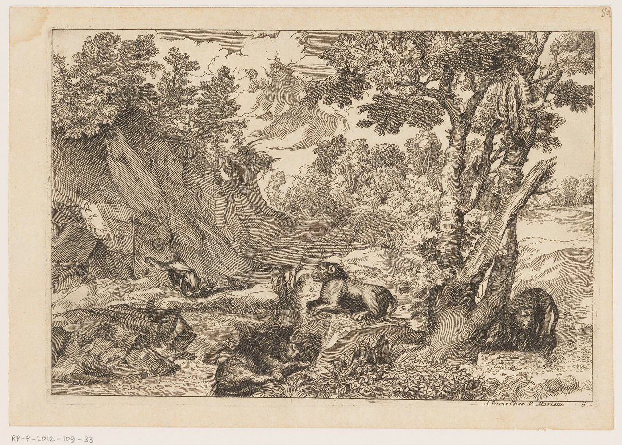 风景画：忏悔的杰罗姆和三头休息的狮子
提香之后的风景画（系列名称） 作者 Moise Jean-Baptiste Fouard