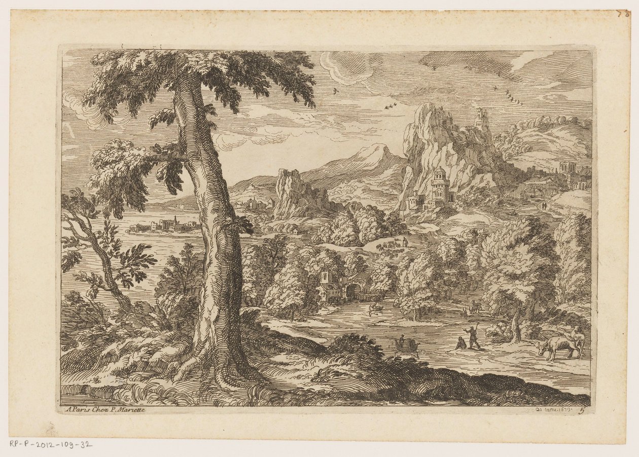 河畔人物风景画
提香之后的风景（系列名称） 作者 Moise Jean-Baptiste Fouard