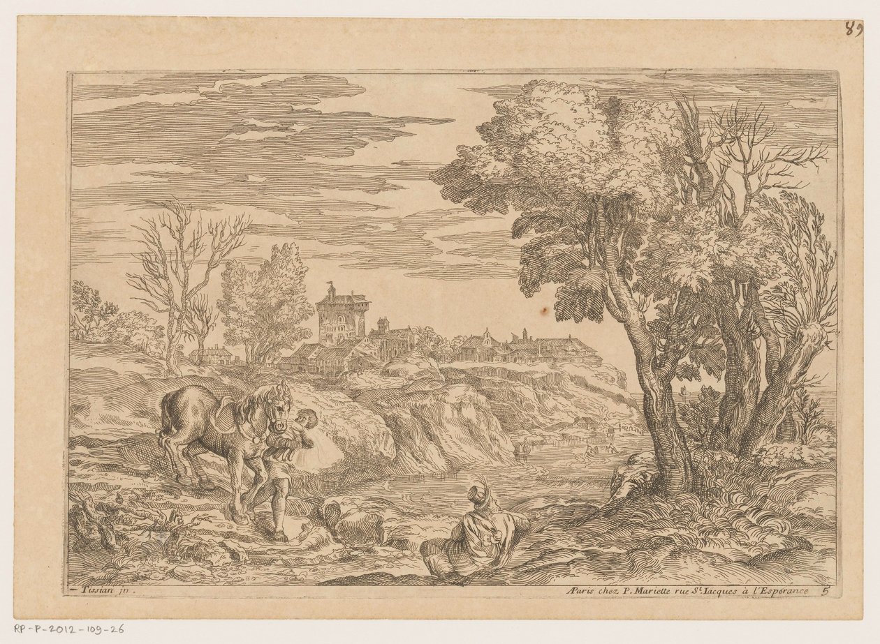 人与马渡河的风景
提香之后的风景画（系列名称） 作者 Moise Jean-Baptiste Fouard