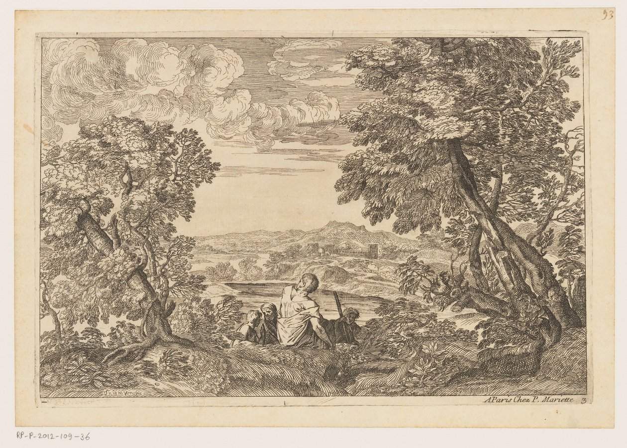四个人在休息的风景
提香之后的风景画（系列名称） 作者 Moise Jean-Baptiste Fouard