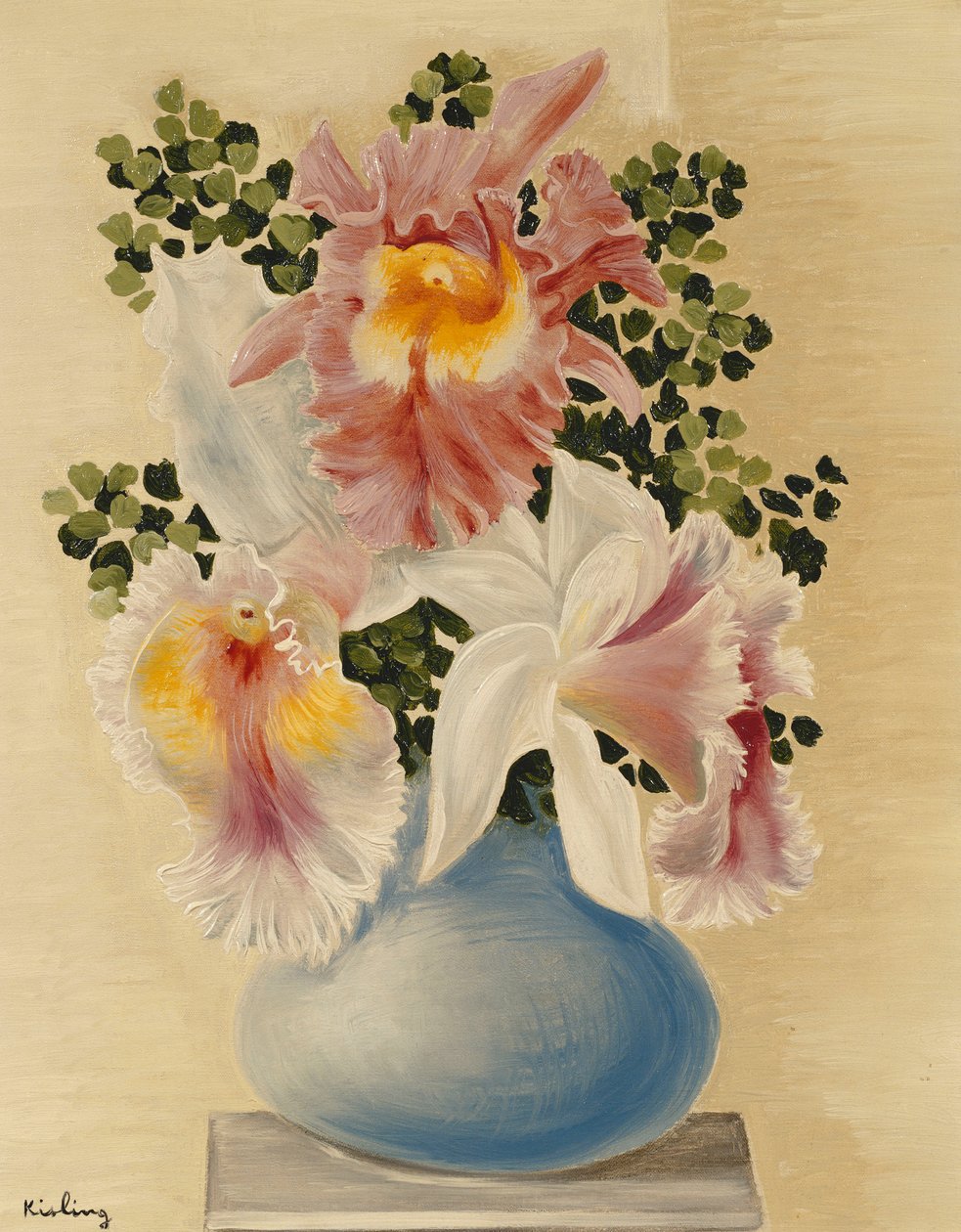 带兰花的蓝色花瓶；Vase Bleu aux Orchidees 作者 莫伊斯·基斯林