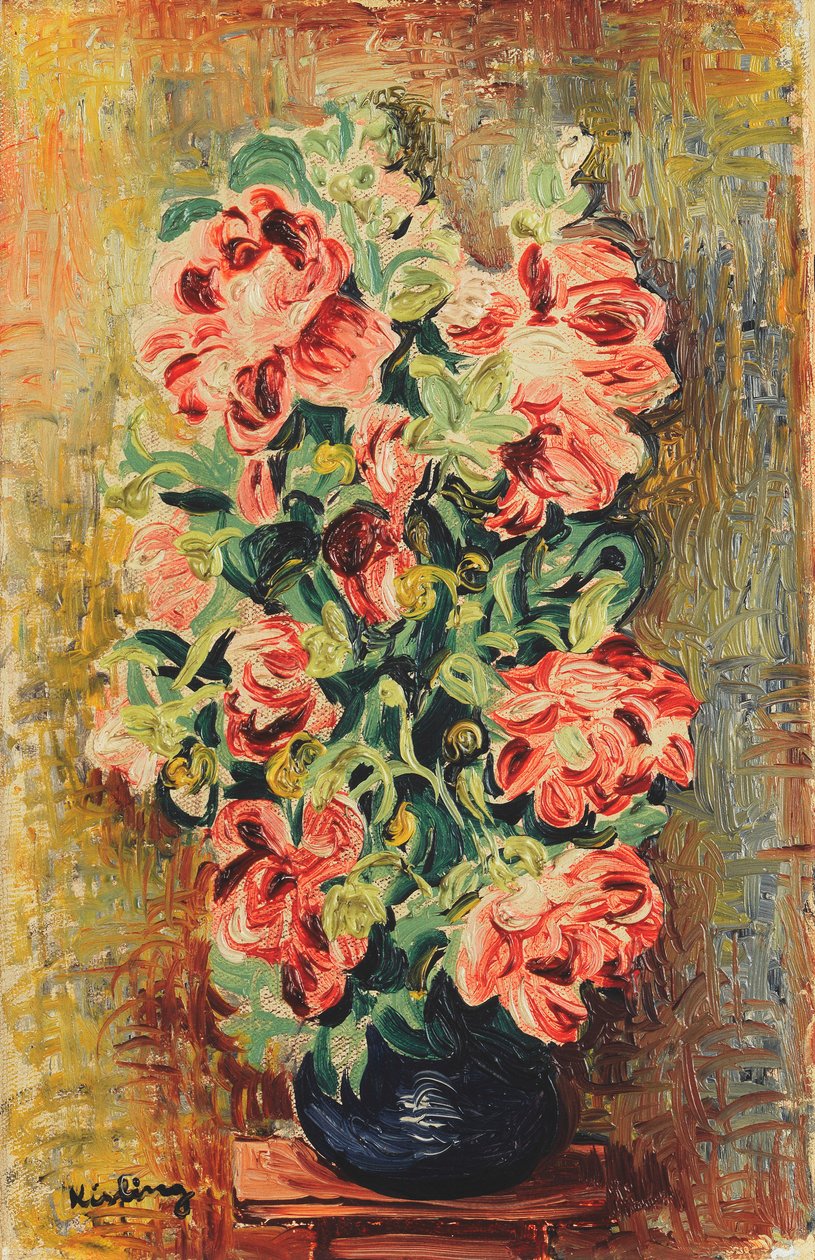 牡丹花束；Le Bouquet de Pivoines，约 1930 年（布面油画） 作者 莫伊斯·基斯林