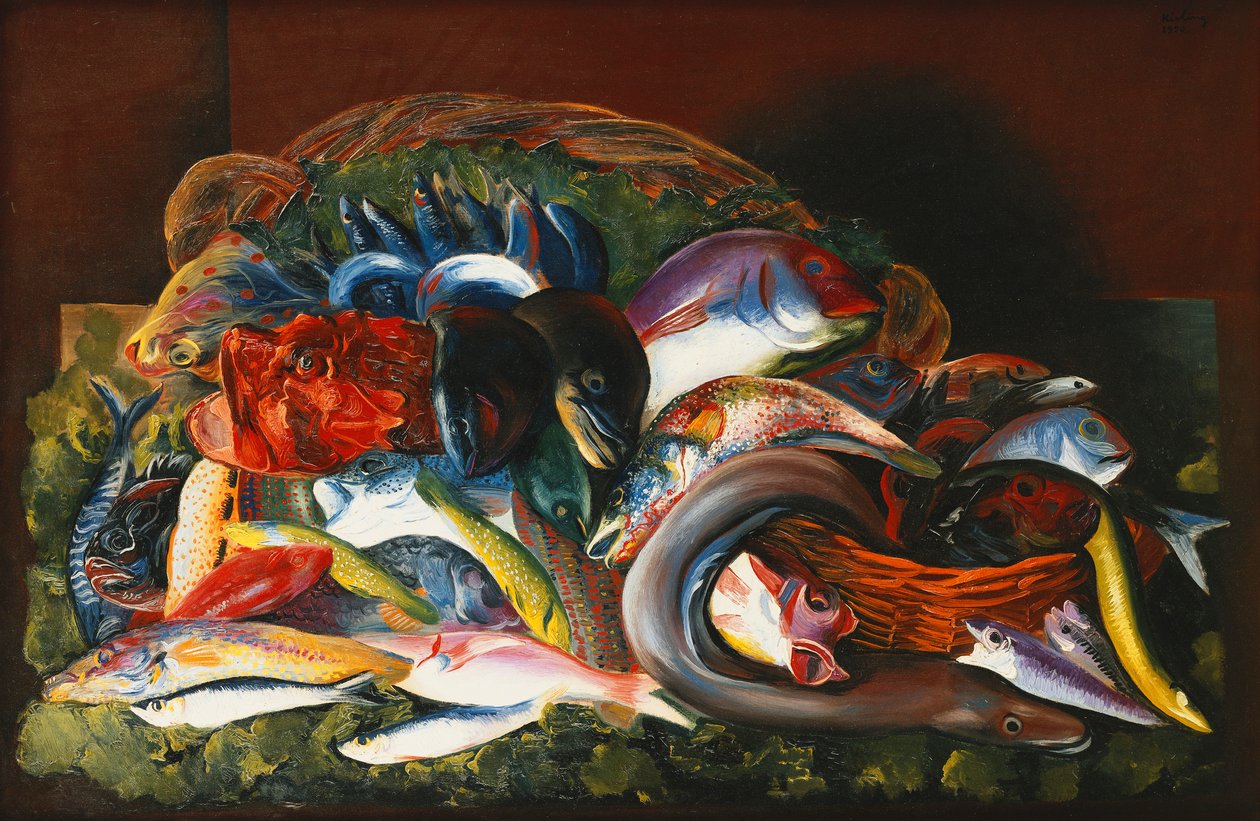 有鱼的大型静物；Grande Nature Morte aux Poissons 作者 莫伊斯·基斯林