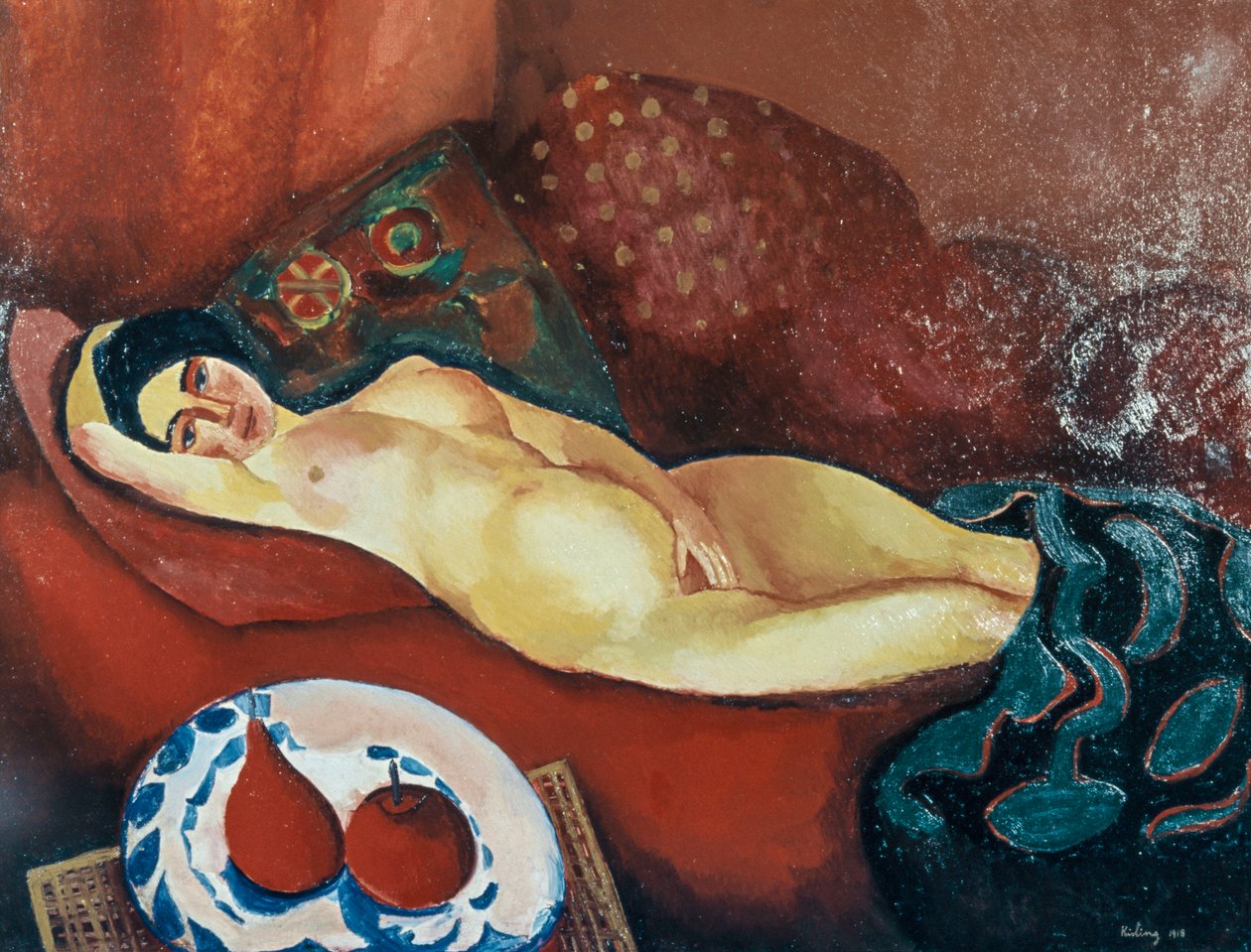 红色沙发上的裸体（布面油画） 作者 莫伊斯·基斯林