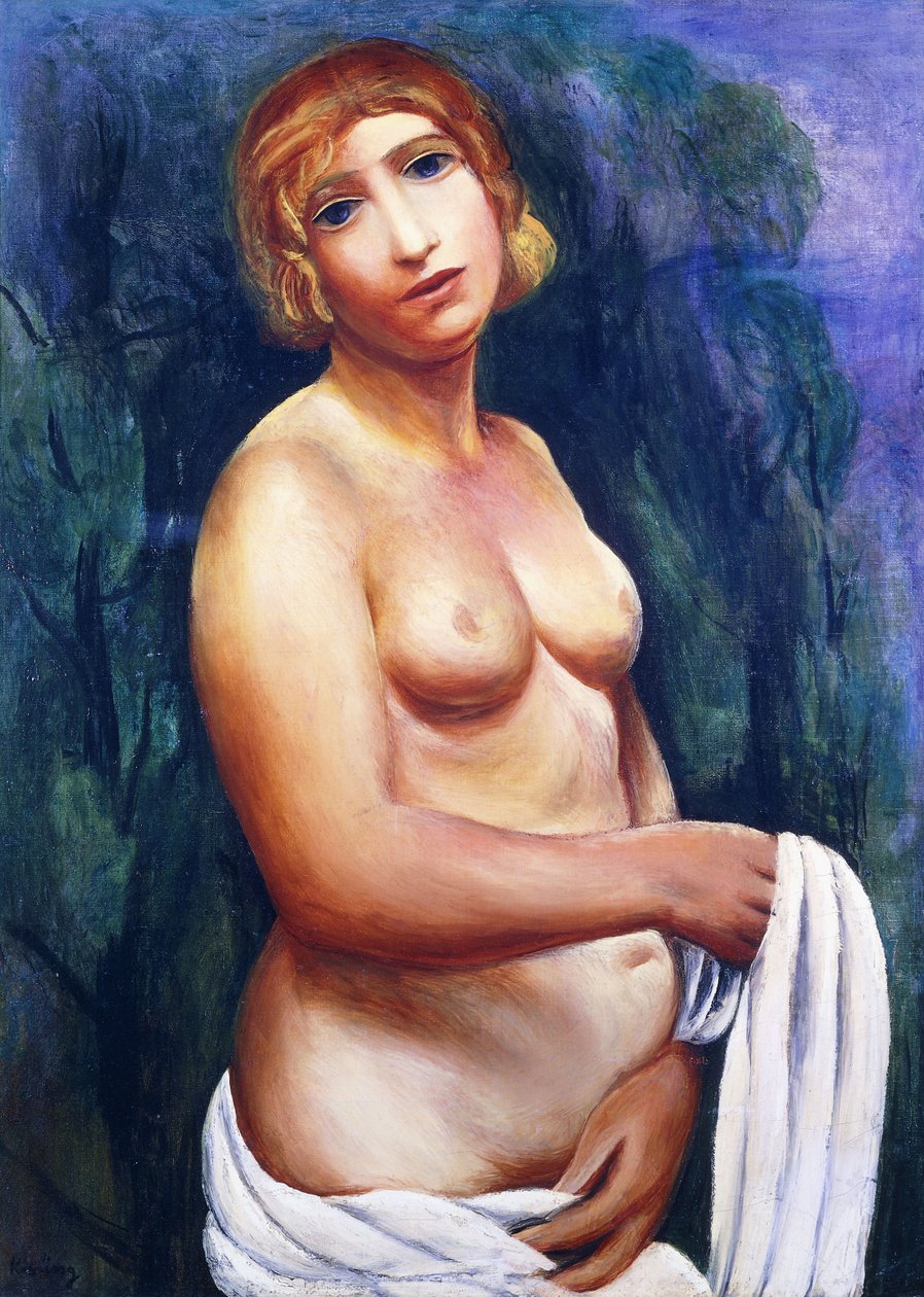 白色帷幔的裸体，Nu au drap blanc，20 世纪（布面油画，有框） 作者 莫伊斯·基斯林