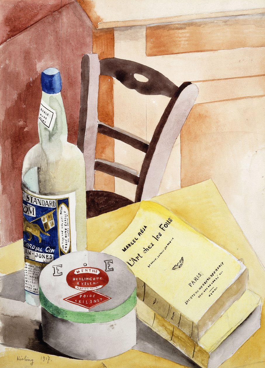 有瓶子和书的静物；Nature Morte a la Bouteilles aux Livres 作者 莫伊斯·基斯林