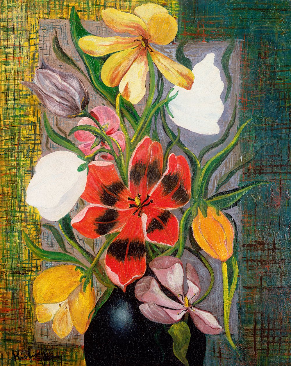花瓶，约 1916 年（布面油画） 作者 莫伊斯·基斯林