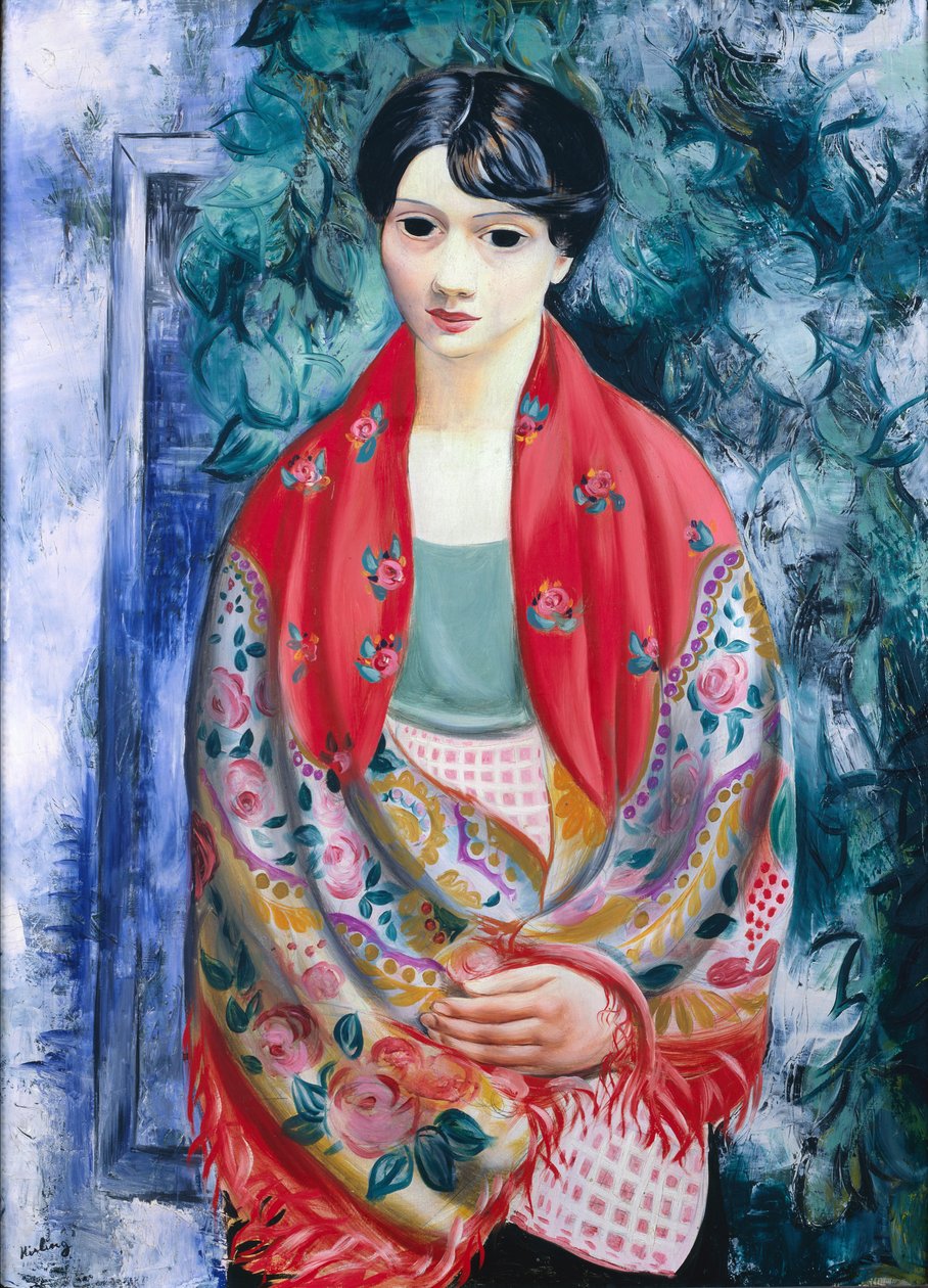 披波兰披肩的女人（布面油画） 作者 莫伊斯·基斯林
