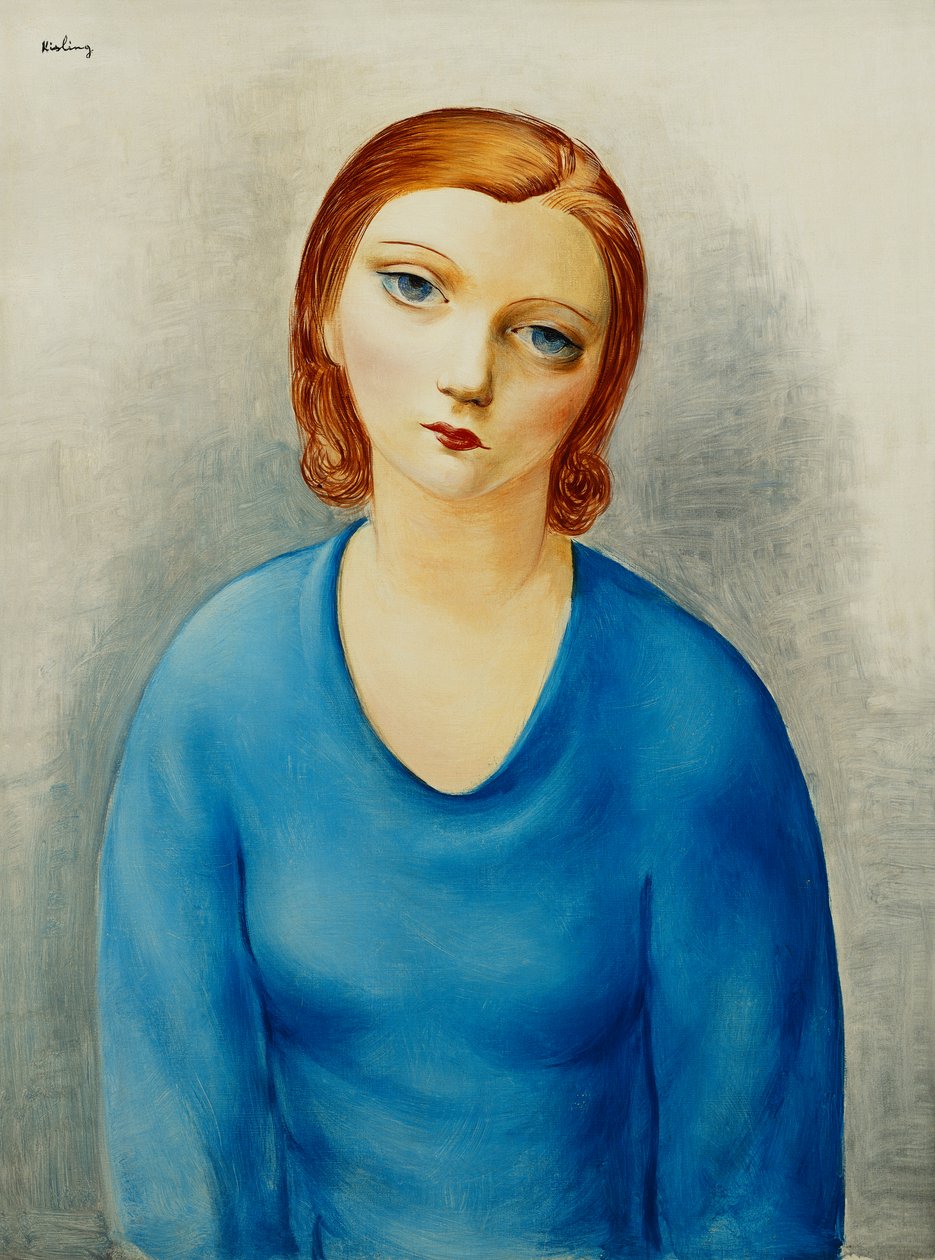 穿蓝色上衣的年轻女子；Jeune Femme au Corsage Bleu，约 1925 年（布面油画） 作者 莫伊斯·基斯林