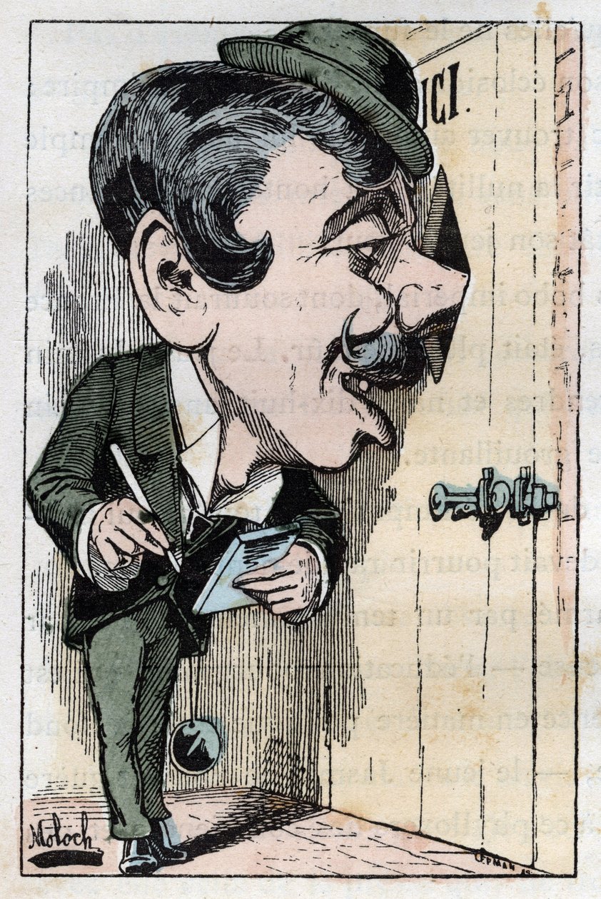 Touchatout的 "Le Trombinoscope "中 "记者 "的寓意，B. Moloch于1882年（1849-1909）创作的漫画。私人收藏。 作者 主宰