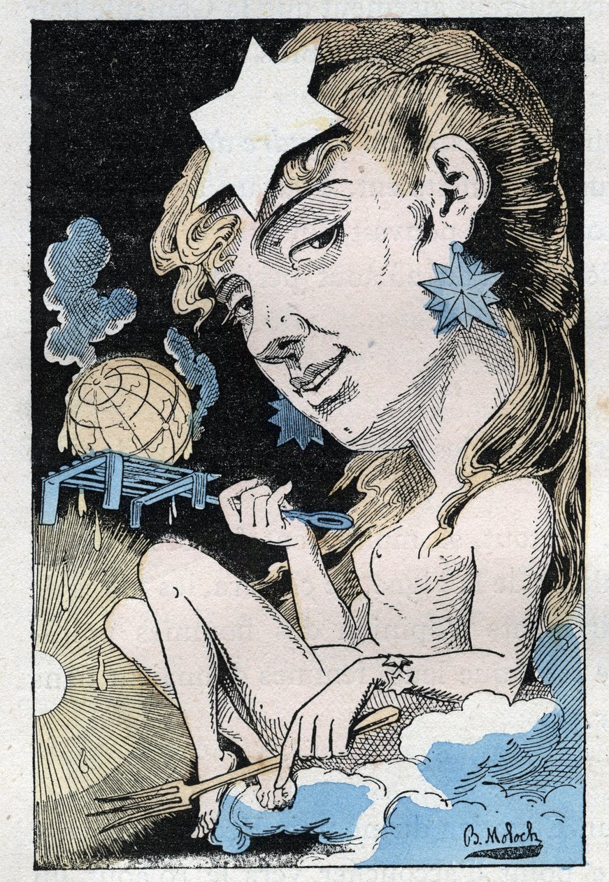 Touchatout的 "Le Trombinoscope "中的热浪寓意，B. Moloch于1882年（1849-1909）创作的漫画。私人收藏。 作者 主宰