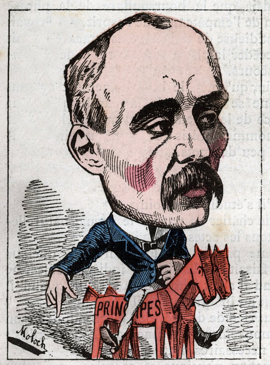 乔治-克莱蒙梭（1841-1929）在Touchatout的 "Le Trombinoscope "中的政治家肖像，B. Moloch于1882年创作的漫画（1849-1909）。私人收藏。 作者 主宰