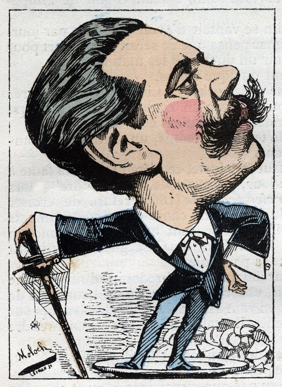 保罗-格拉尼耶-德-卡萨尼亚克（1842-1902）的肖像，法国政治记者在Touchatout的 "Le Trombinoscope "中，B. Moloch于1882年创作的漫画（1849-1909）。私人收藏。 作者 主宰