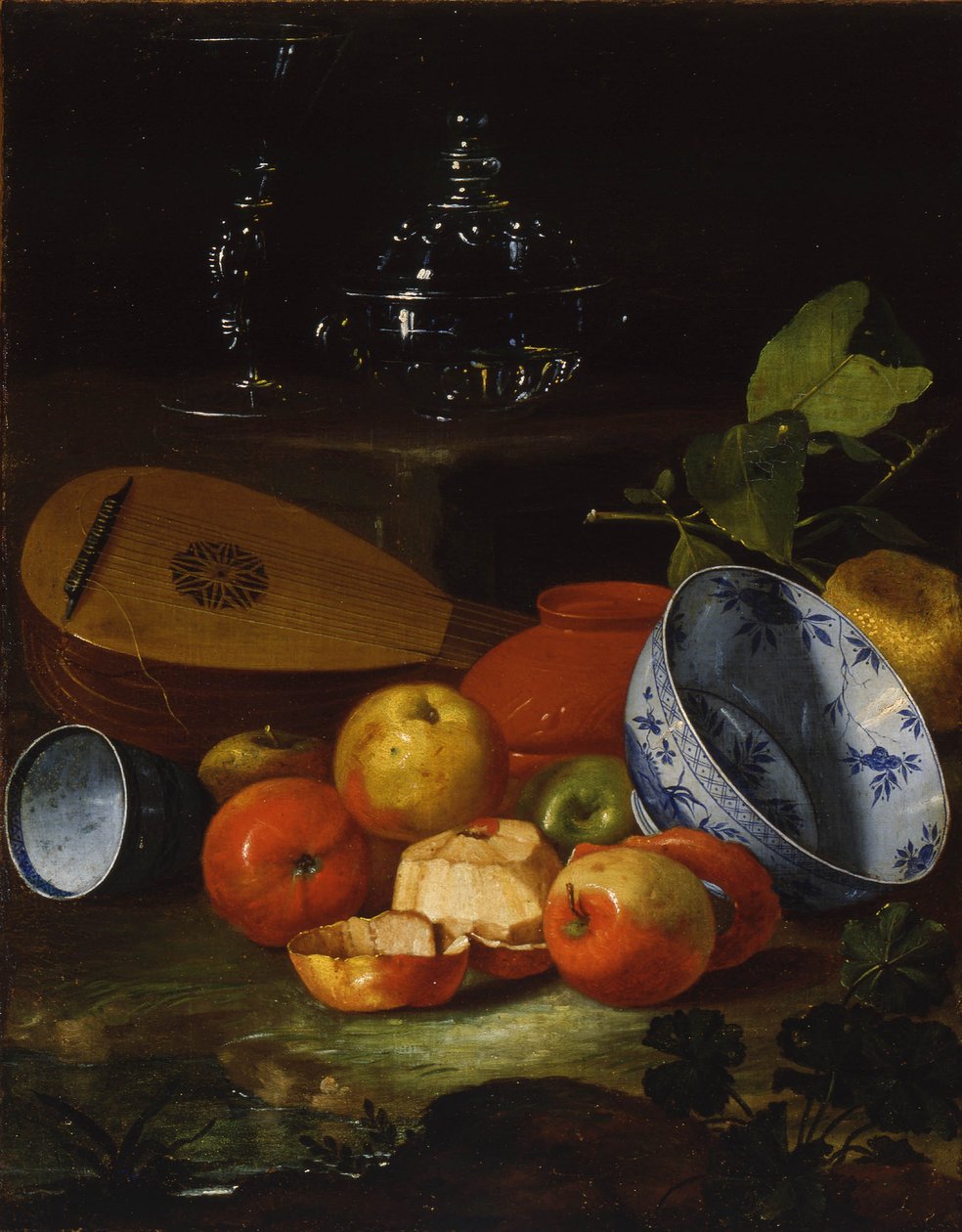曼陀林，杯和碗，瓷器，苹果，1706年 作者 莫纳里