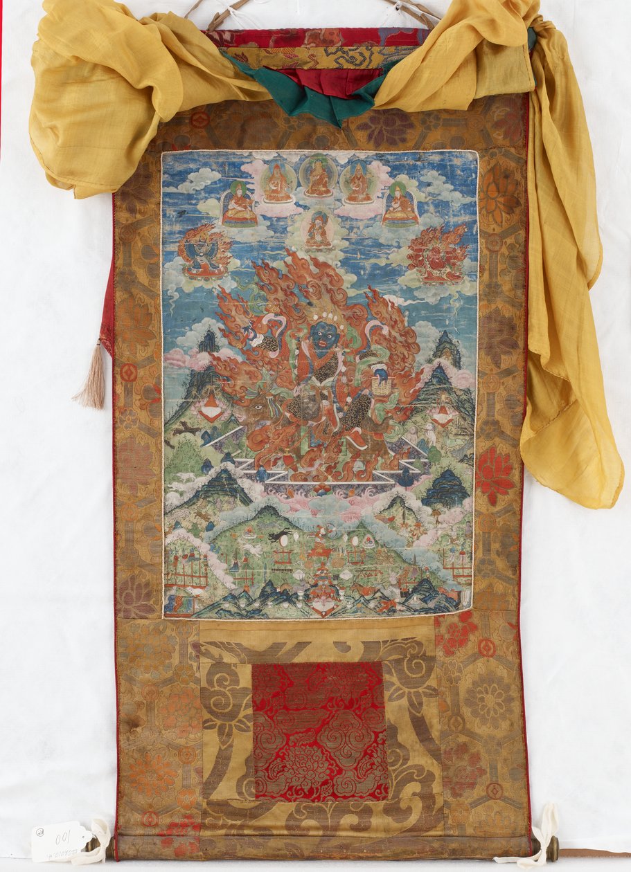 Damjen Garwa Nagpo，十九世纪中叶（棉上的矿物颜料，原始的清锦织布架，原始的尘土覆盖物，蒙古流苏和带帽的鱼竿） 作者 蒙古语学校