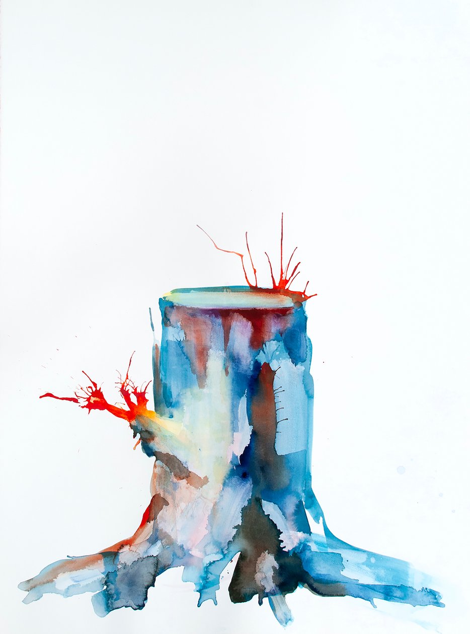 红芽，2020 年（博金福纸上的墨水、甜菜汁和水彩画） 作者 莫妮卡·佩雷斯·维加