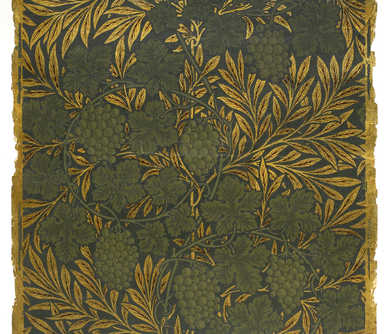 壁纸样品，1873年（块状印刷，压花，镀金黄铜和拉丝机制纸） 作者 莫里斯公司莫里斯公司