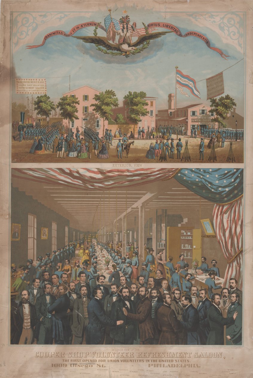 Cooper Shop志愿者茶点沙龙 - 美国联盟志愿者首次开放，c.1862 作者 莫里斯·特劳贝尔