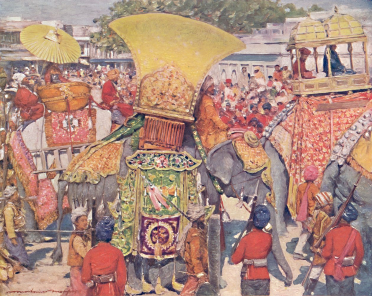 缅甸大象在国家入口处》，1903年 作者 莫蒂默·卢丁顿·门佩斯