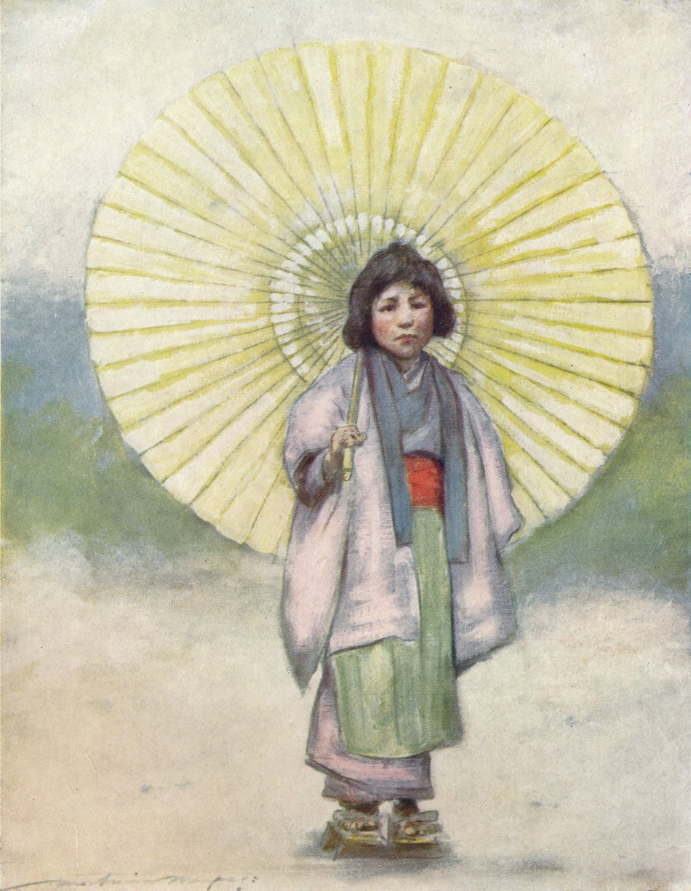 孩子和雨伞》，约1887年，1901年 作者 莫蒂默·卢丁顿·门佩斯