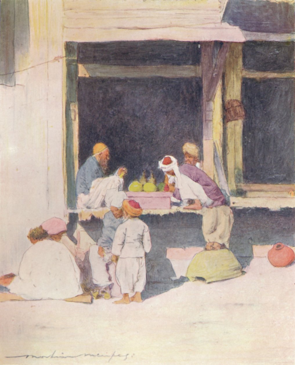 1905年在Peshawur的集市 作者 Mortimer Ludington Menpes