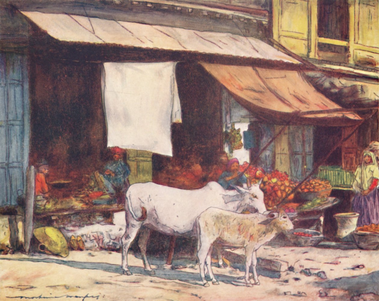 水果市场的角落，德里，1905年 作者 Mortimer Ludington Menpes