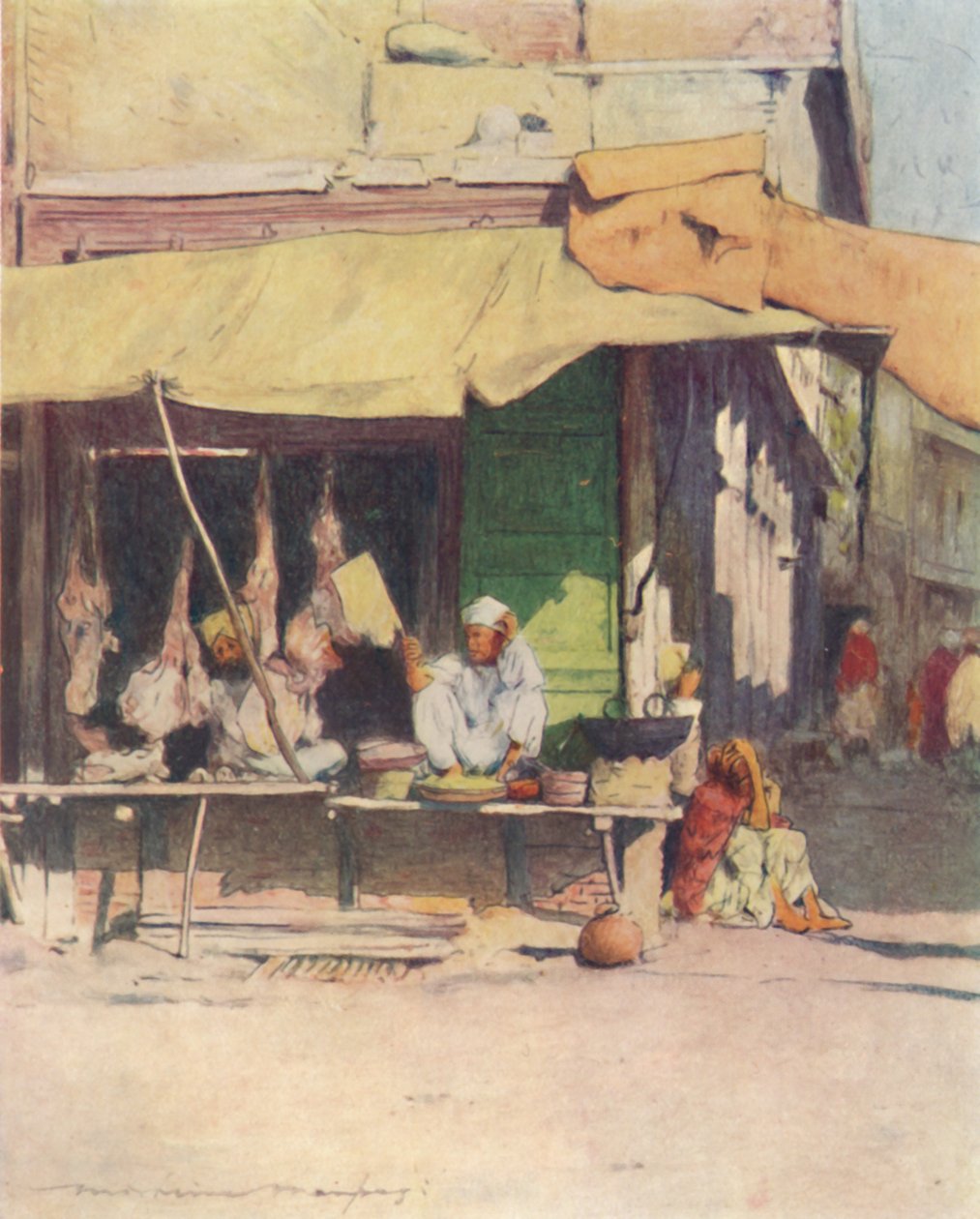 1905年在白沙瓦的肉店 作者 Mortimer Ludington Menpes