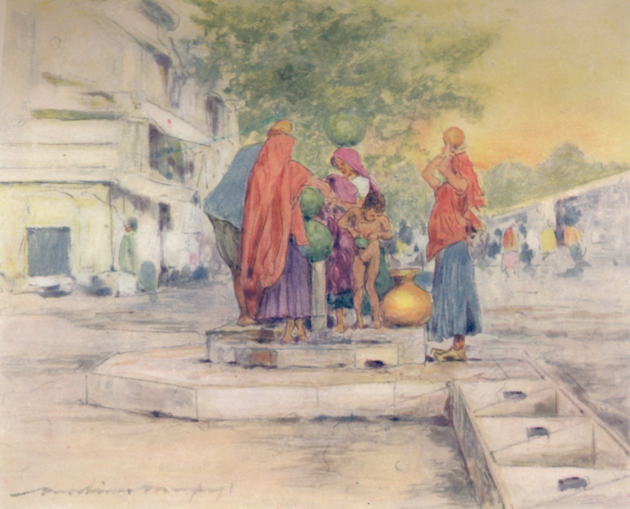 Jeypore，在喷泉旁，1905年 作者 Mortimer Ludington Menpes