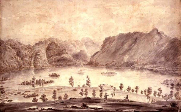 德文特沃特和凯瑟克谷的全景，德文特河西侧的细节，c.1772 作者 摩西·格里菲斯（Moses Griffith）