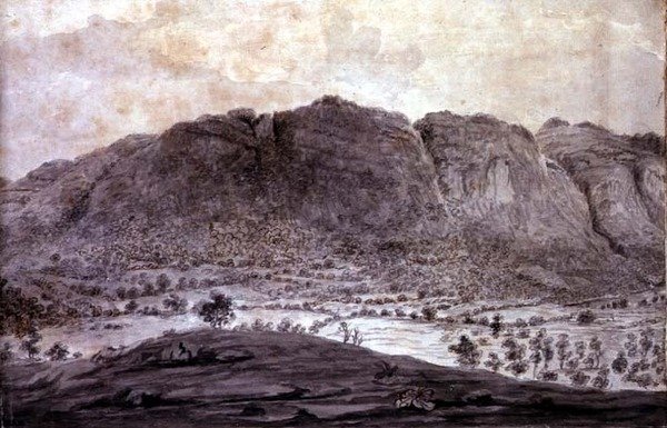 德温特水和凯斯维克谷的全景，山的细节，约1772年（纸上铅笔和水墨）（见92086-90）。 作者 摩西 (attr. To) 格里菲斯