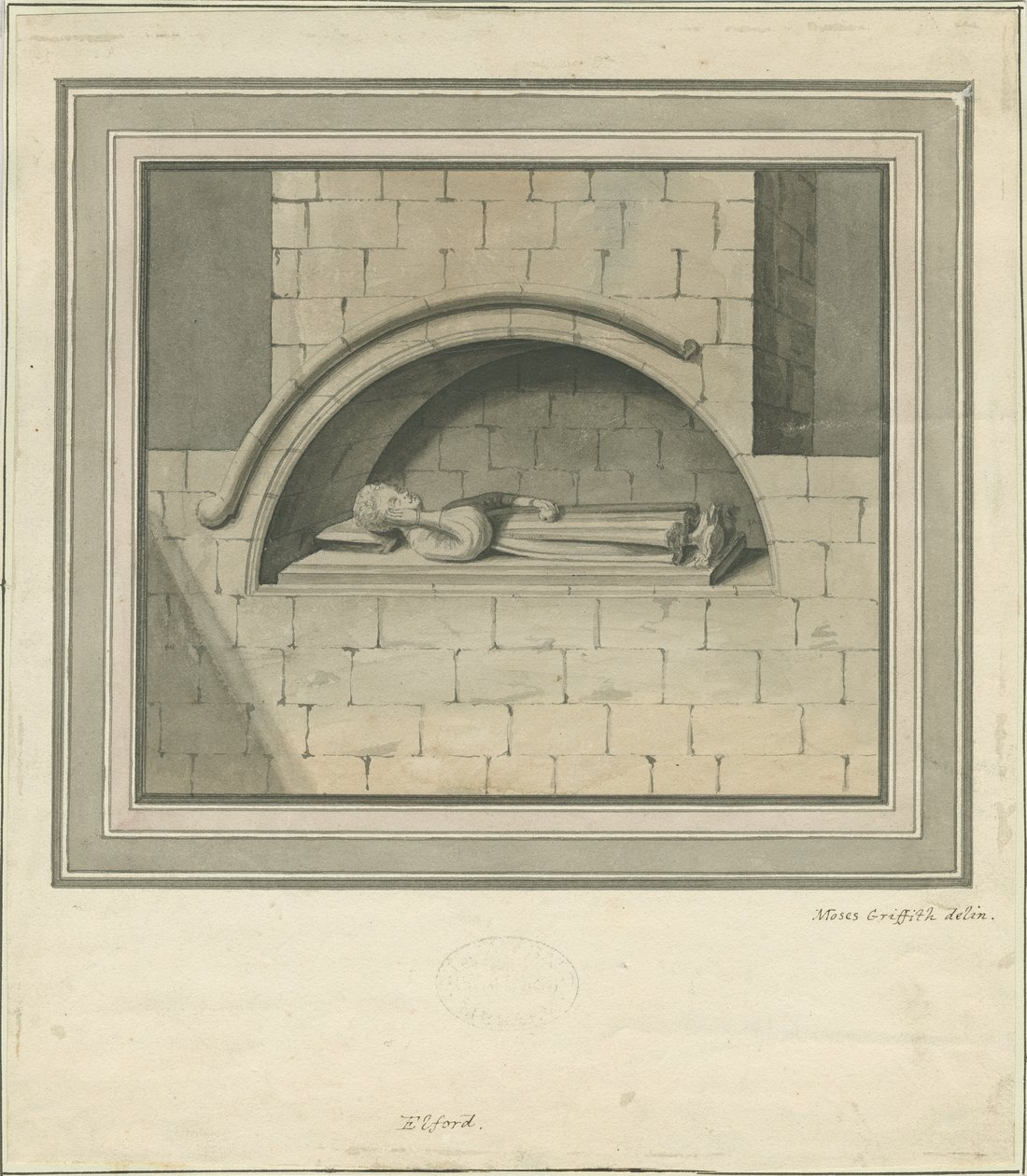 埃尔福德教堂-“史丹利纪念碑”：水彩画，nd [？18th cent] 作者 摩西·格里菲思（Moses Griffiths）