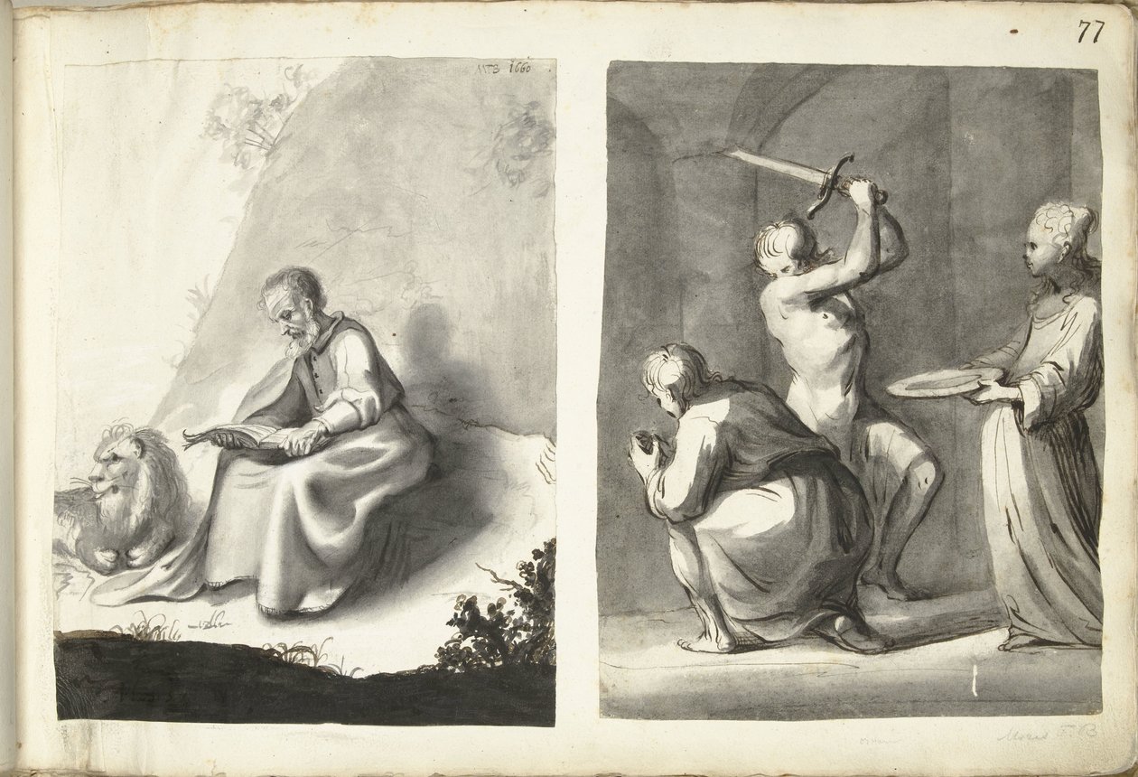 荒野中的圣杰罗姆和施洗者约翰的斩首 作者 Moses ter Borch（艺术家签名）