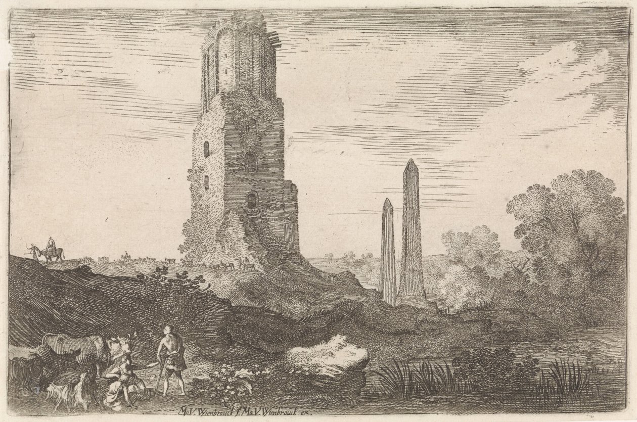 有两座方尖碑和 "Torre delle Militie "的景观
阿卡迪亚风光（系列名称） 作者 莫伊塞斯·范·韦滕布鲁克
