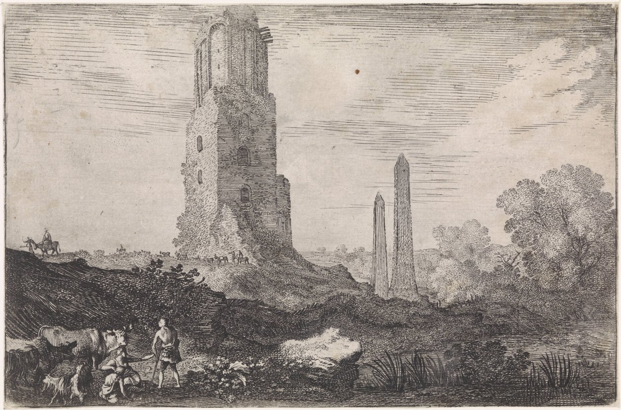 有两座方尖碑和 "Torre delle Militie "的景观
阿卡迪亚风光（系列名称） 作者 莫伊塞斯·范·韦滕布鲁克