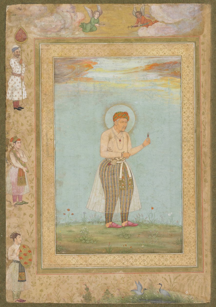 阿卡巴与Sarpech，来自已故的Shahjahan专辑，独立的手稿对开，1650年 作者 莫卧儿学校