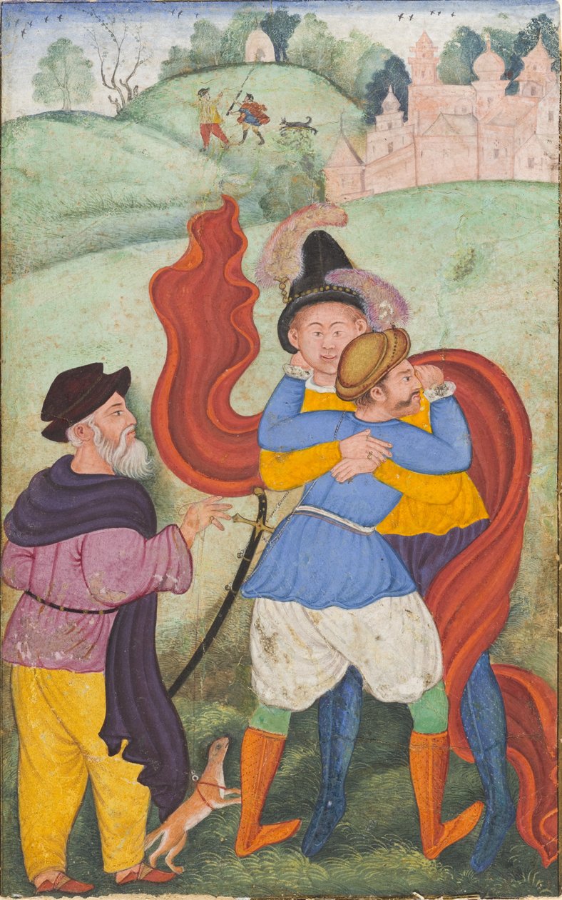 欧洲人拥抱，c.1590 作者 莫卧儿学校