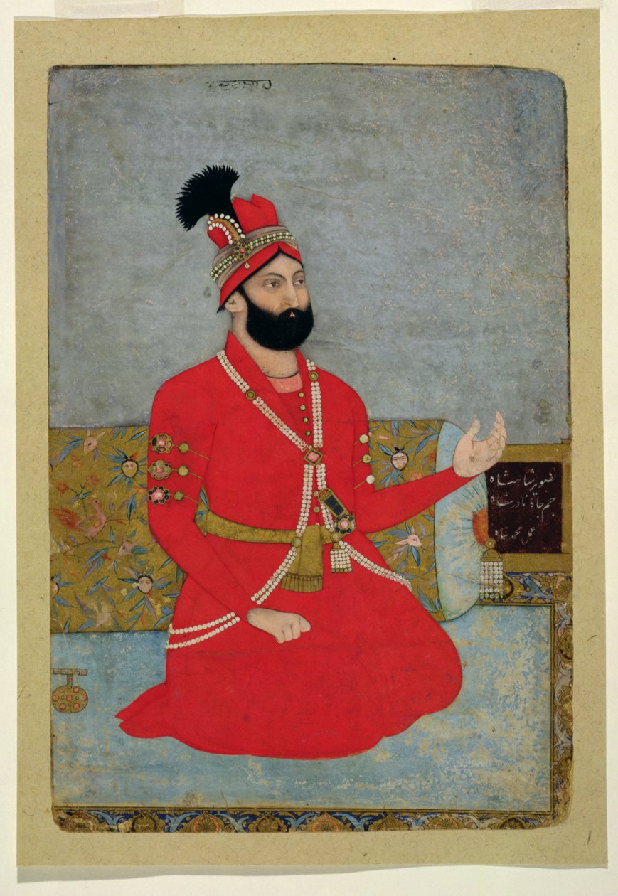 波斯的Nadir Shah Afshar（1688-1747），1700-25（纸上不透明的wc）的肖像 作者 莫卧儿学校