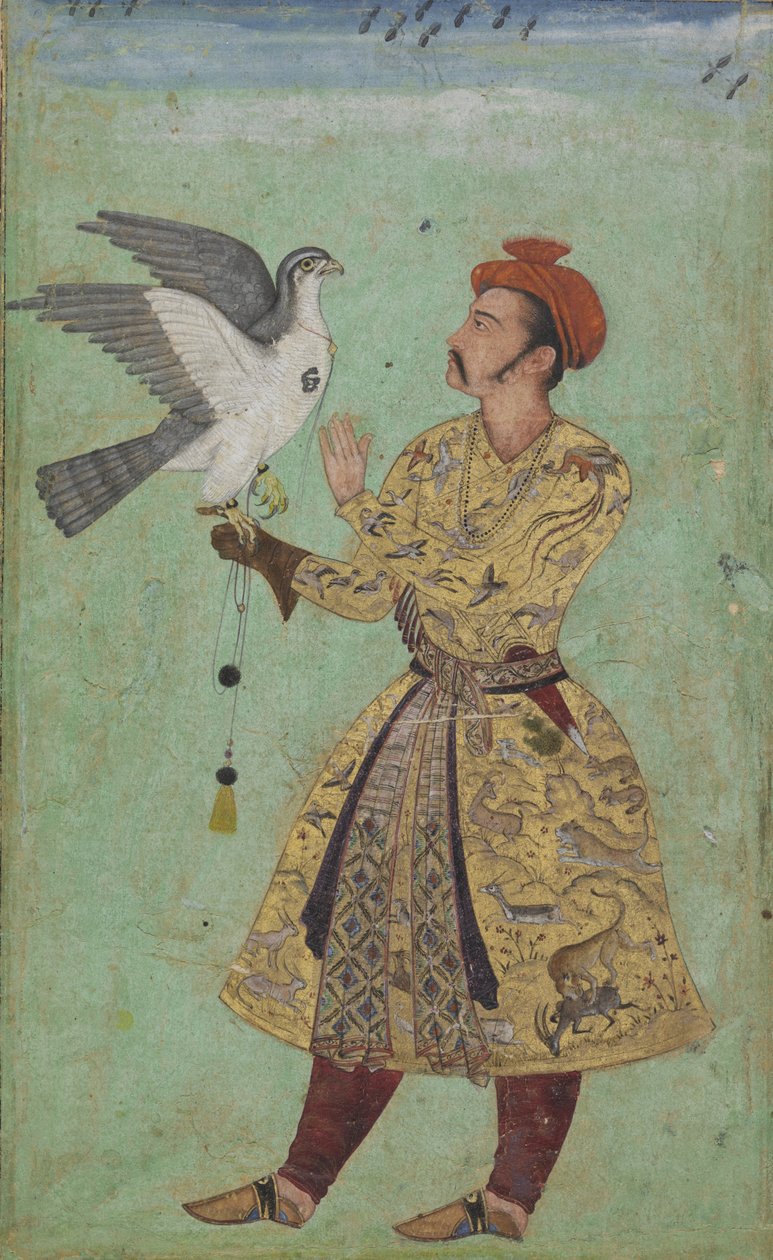 王子与猎鹰，c.1600-5 作者 莫卧儿学校