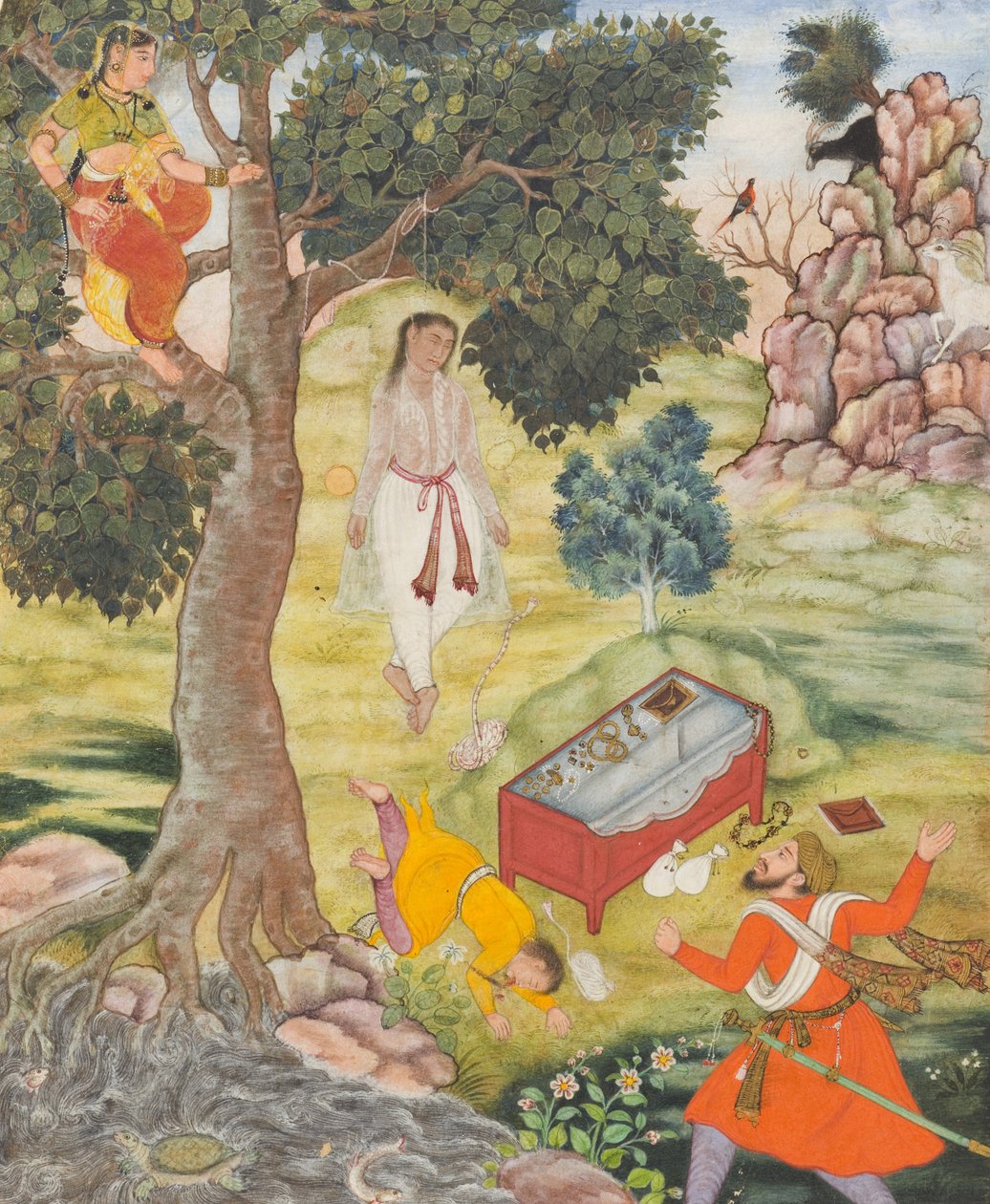 Cunning Siddhikari的故事，1590年（不透明的水彩，金色和纸上的墨水） 作者 莫卧儿学校