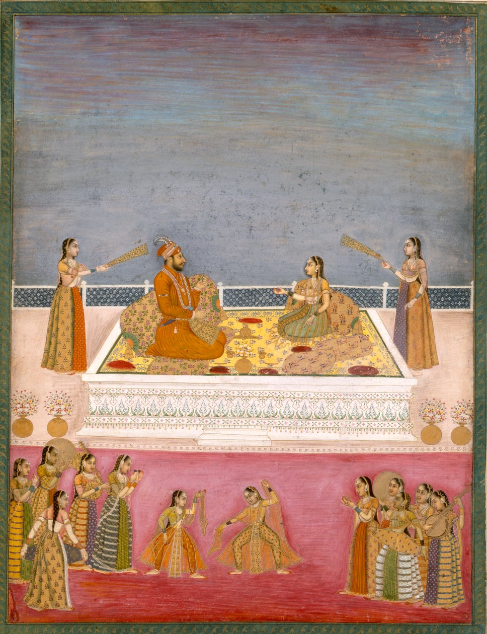年轻的莫卧儿皇帝穆罕默德·沙阿（Muhammad Shah）在一场nautch表演（1719-48），第1725页（纸上不透明的wc） 作者 莫卧儿学校