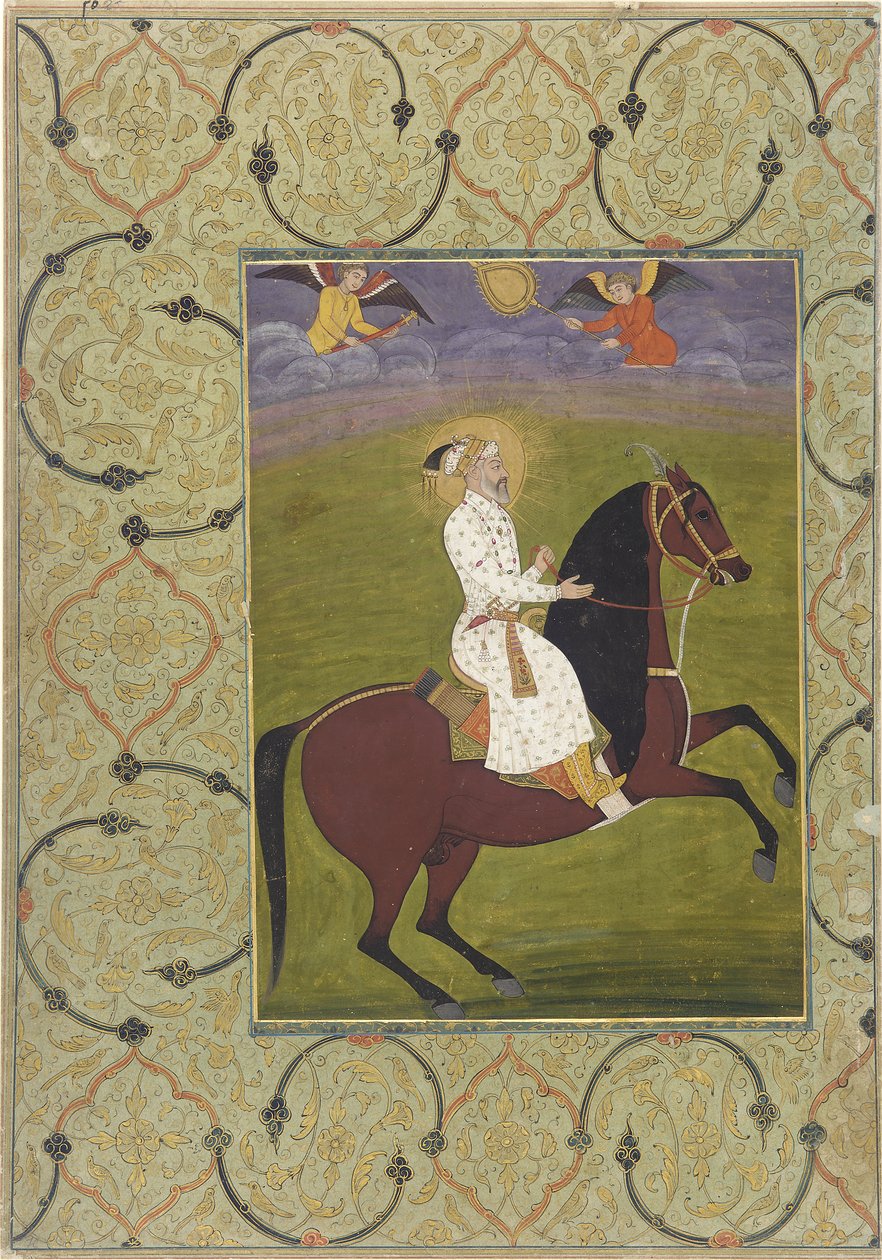 Shahjahan的马术肖像（r.1628-58），独立专辑对开，1750-1770（纸上不透明的水彩画） 作者 莫卧儿学校
