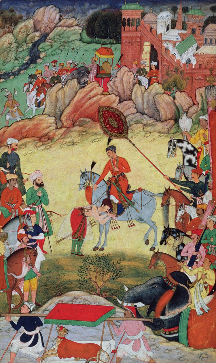 Adham Khan于1560年或1561年在Akbarnama，1590-98向印度中部Sarangpur的Akbar致敬 作者 莫卧儿学校