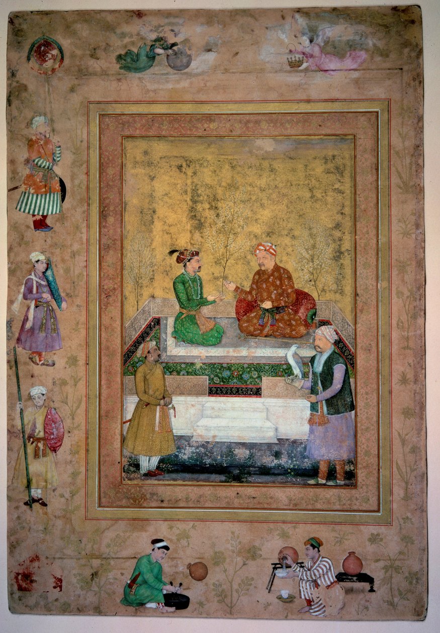印度艺术：阿克巴（1542-1605）和他的儿子贾汉吉尔（1569-1627）。 纸上水粉 0.213 x 0.141m。 蒙古学校 作者 莫卧儿学校