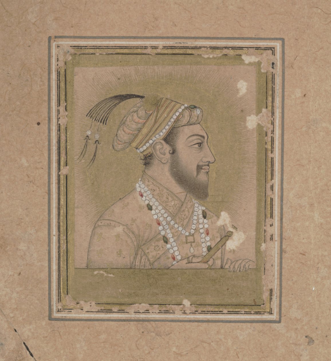 Shah Jehan肖像，约于17世纪（用水彩和金色墨水） 作者 莫卧儿学校