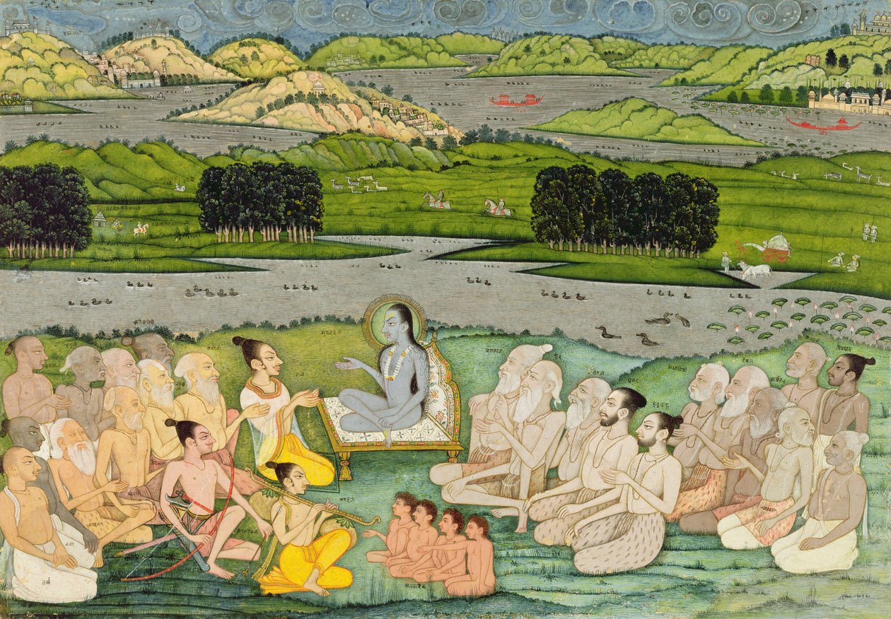 圣人Shuku Deva向国王Parikshit和一群Sadhus发表讲话，1760年， 作者 莫卧儿学校