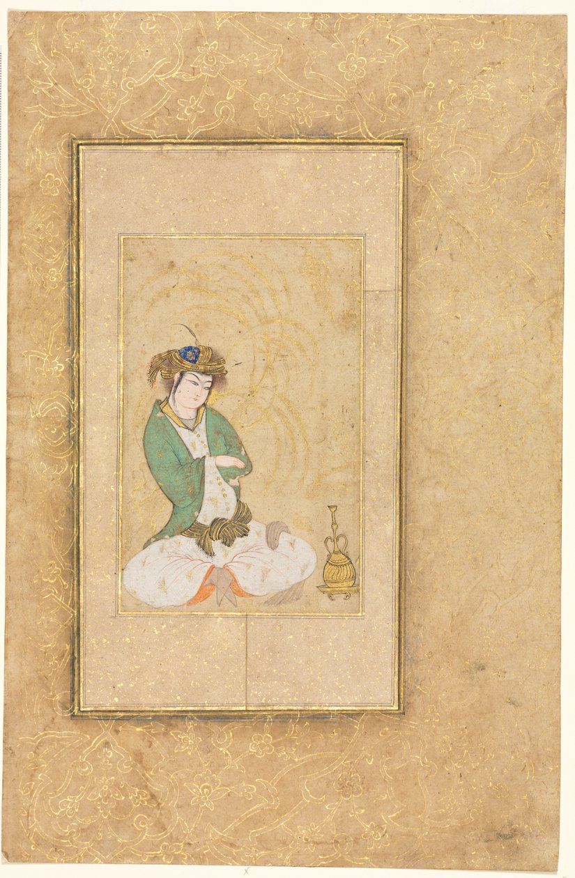 青年坐在柳树上，单页插图，c。 1600-1650。 作者 穆罕默德·优素福（Muhammad Yusuf）