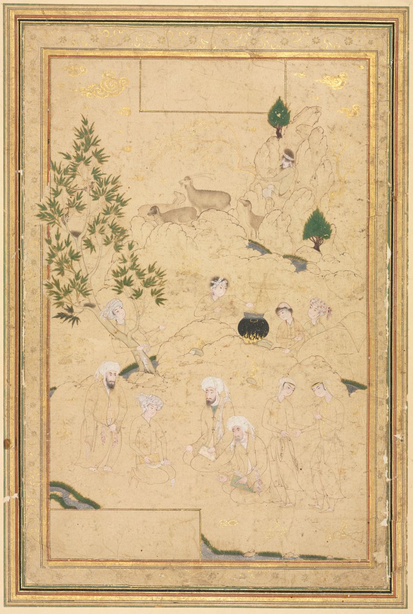 山中野餐，单页插图，约1550-1600年。 作者 穆罕默迪