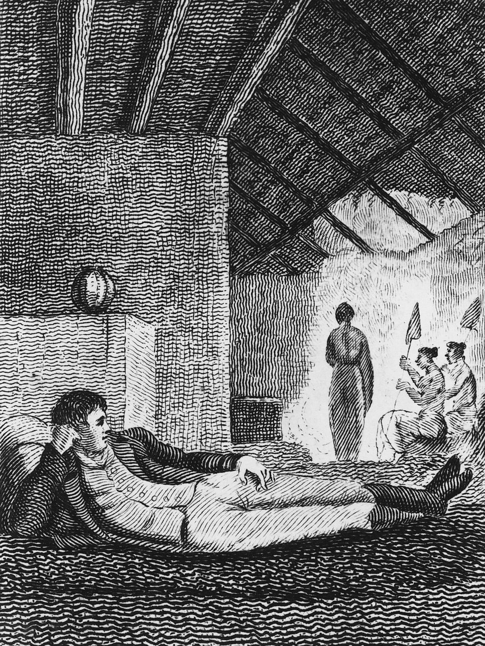 在他的旅行期间，停放在一个当地小屋的公园，1816年 作者 猫鼬公园